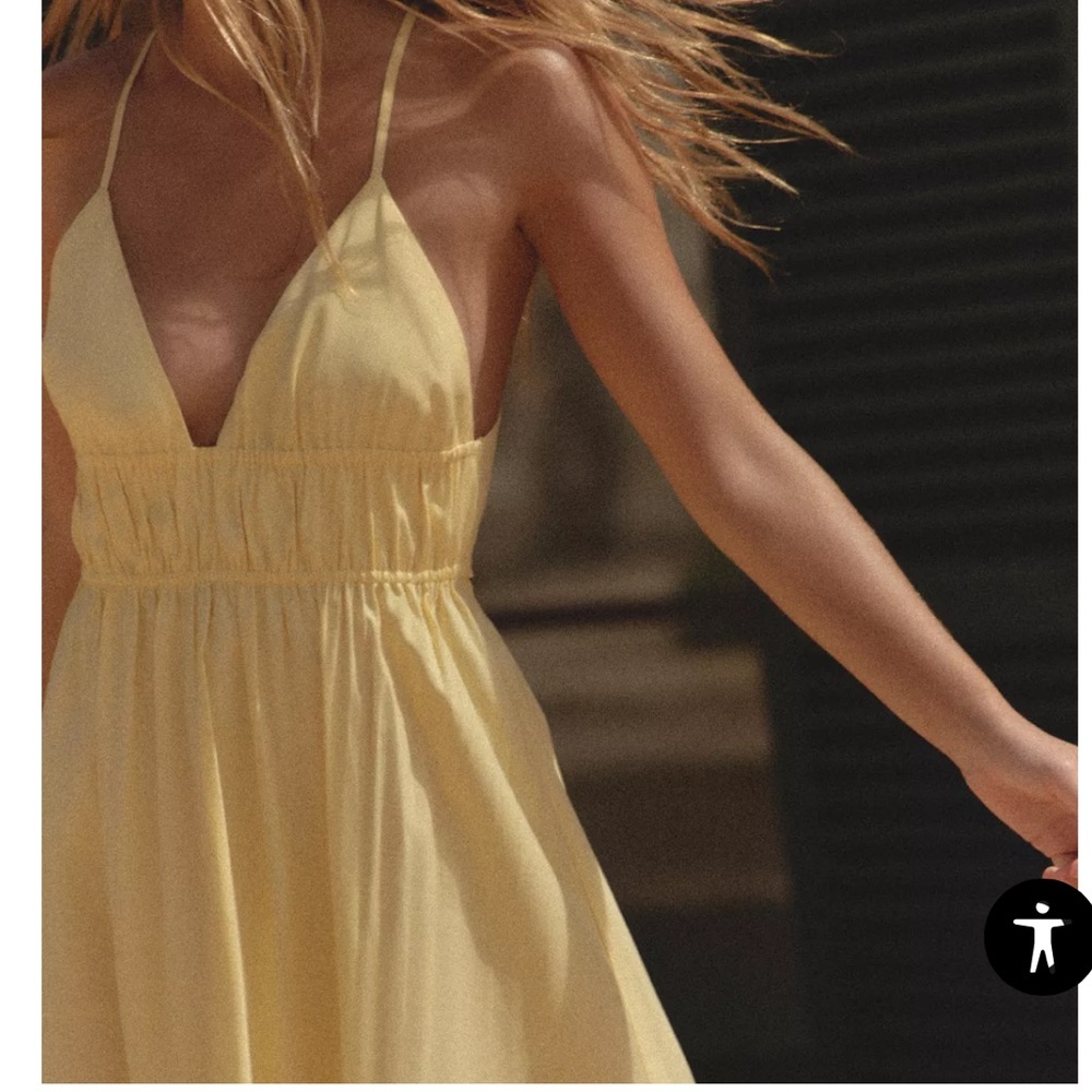 ZARA Butter Yellow Flowy Midi Dress XS Maxi A-line Sundress Strappy Open Back - Picture 15 of 15
